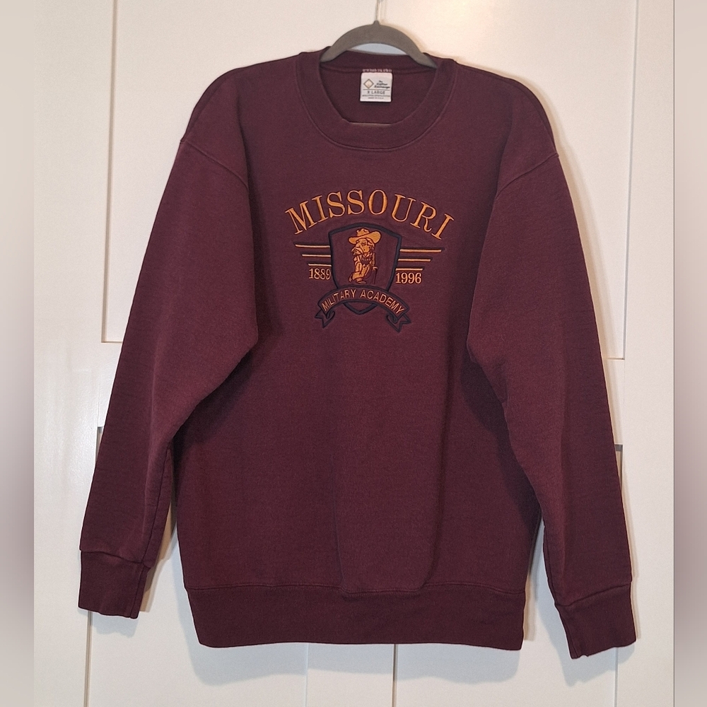 Vintage Missouri Military Academy 1889-1996 Sweatshirt Pullover Burgundy Wine XL